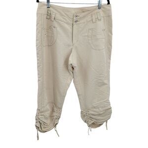 Venezia Cropped Cargo Pants 16 Beige Lightweight Drawstring Patch Pocket Granola